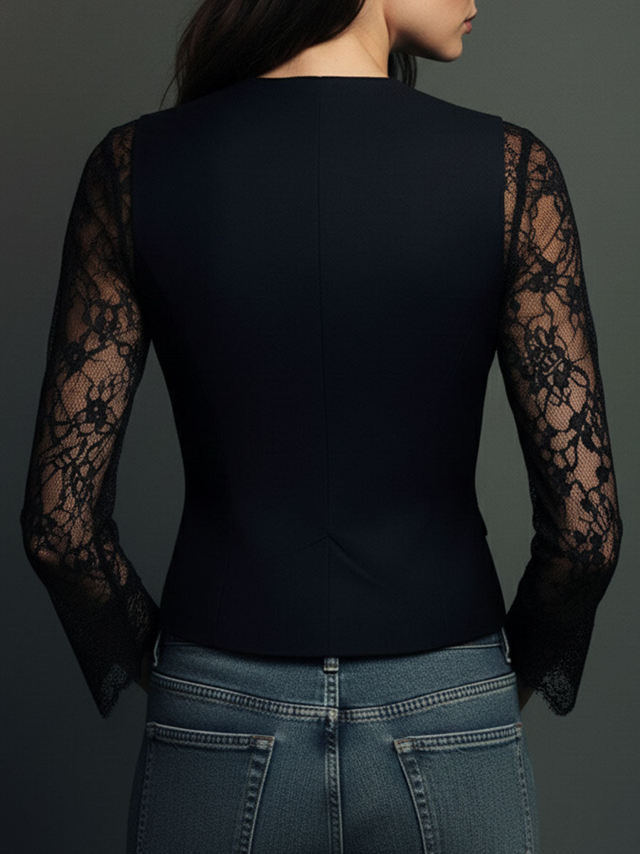 Noémie | Blazer Negro de Mangas Translúcidas