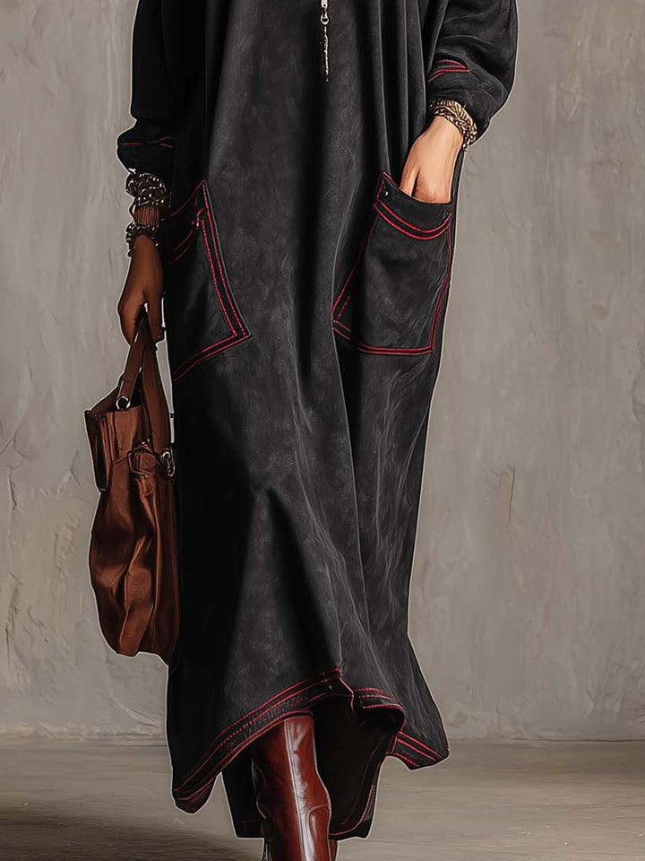 Marielle | Vestido Maxi Negro Efecto Ante