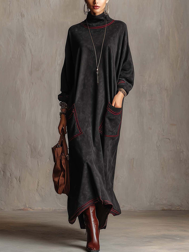Marielle | Vestido Maxi Negro Efecto Ante