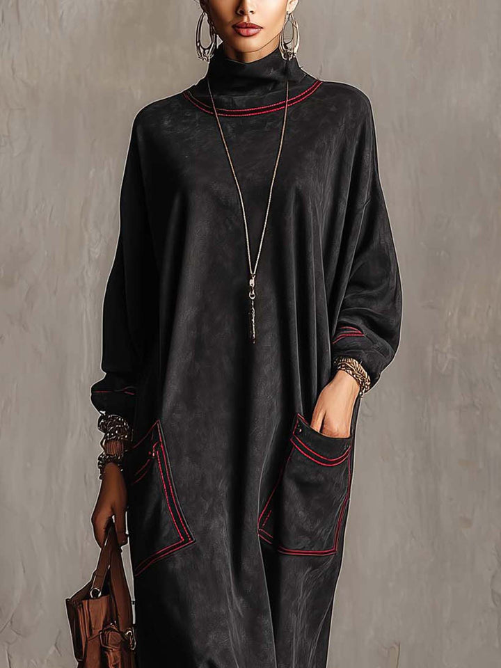 Marielle | Vestido Maxi Negro Efecto Ante