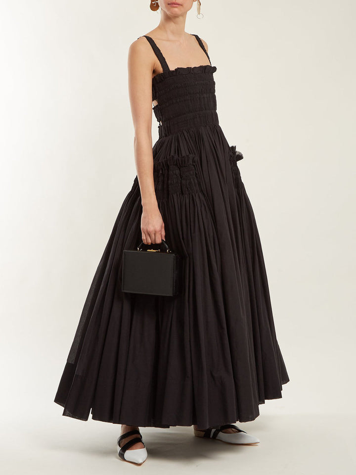 Vestido Largo de Tirantes con Pliegues y Fruncido