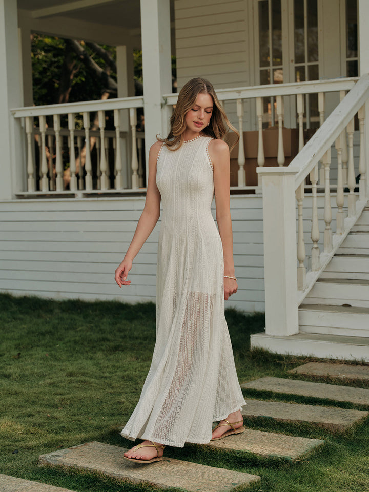 Vestido Sin Mangas de Encaje Semitransparente