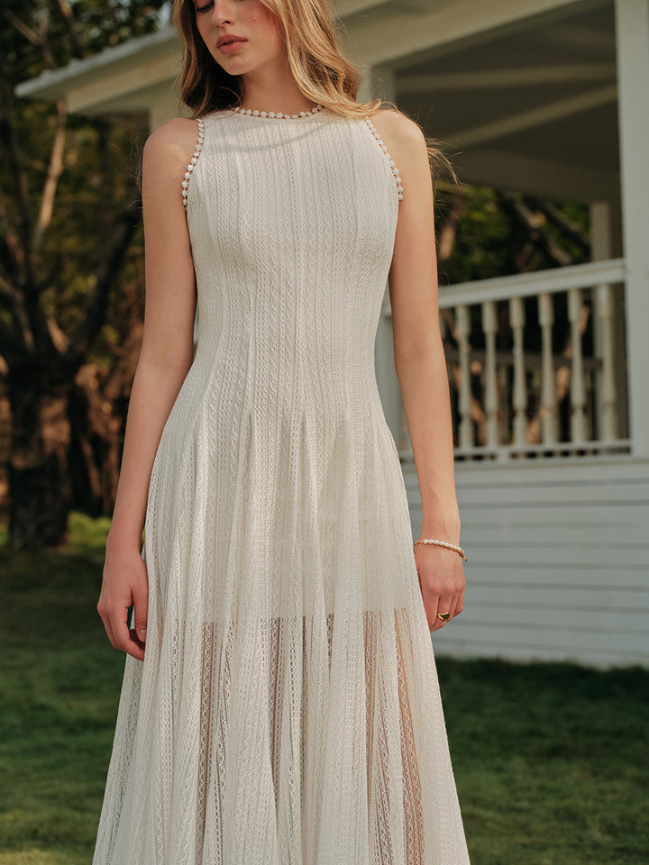 Vestido Sin Mangas de Encaje Semitransparente