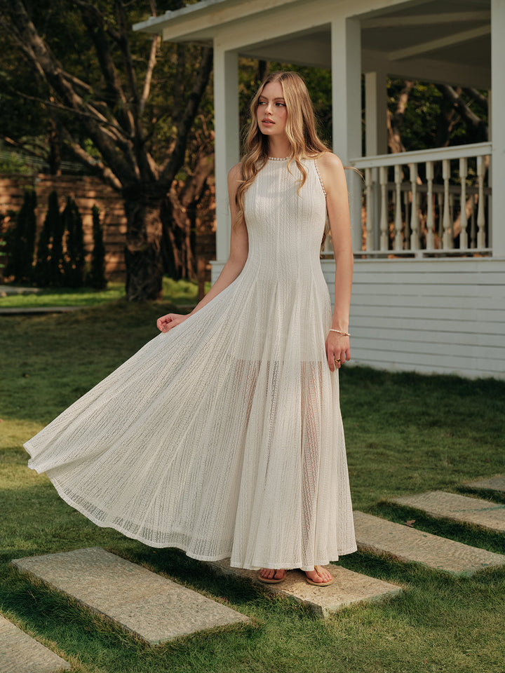 Vestido Sin Mangas de Encaje Semitransparente