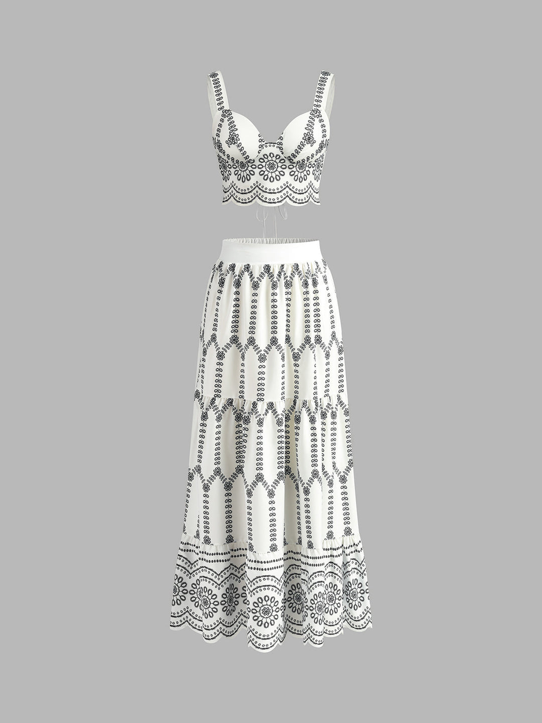 Conjunto de falda con estampado, sin mangas y amarre en la espalda