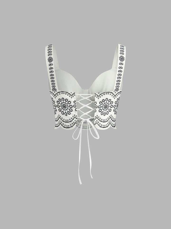 Conjunto de falda con estampado, sin mangas y amarre en la espalda