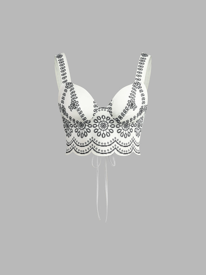 Conjunto de falda con estampado, sin mangas y amarre en la espalda