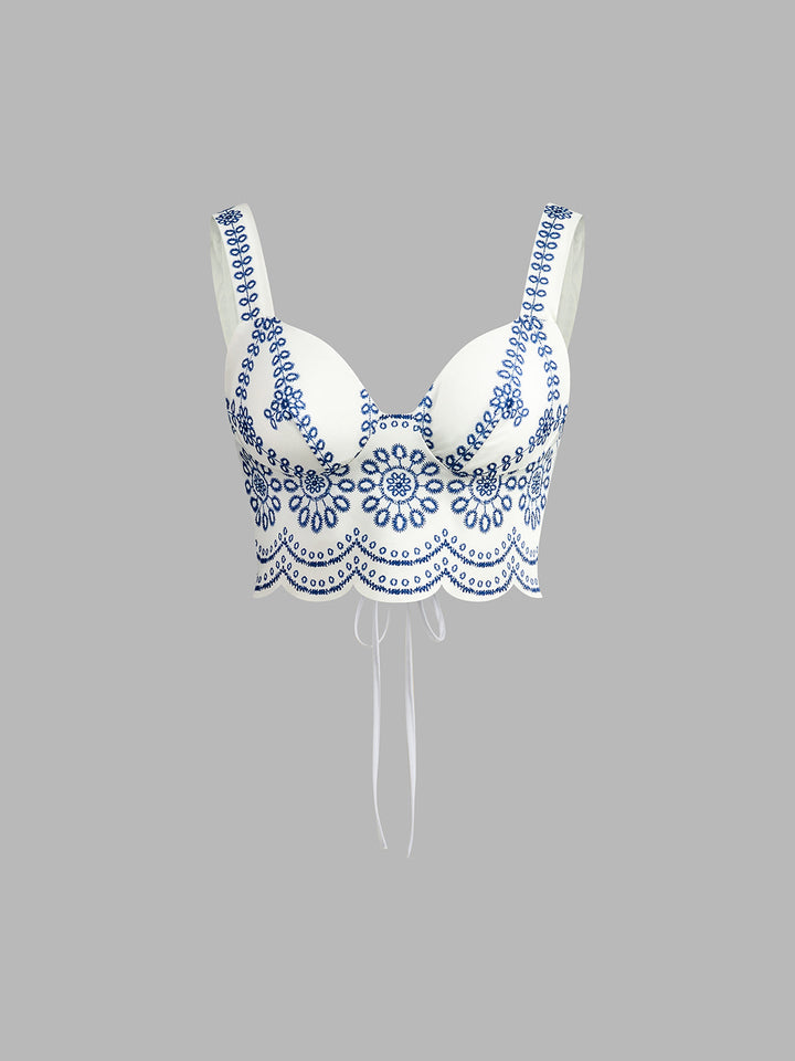 Conjunto de falda con estampado, sin mangas y amarre en la espalda