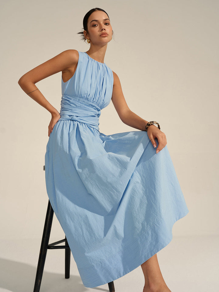 Vestido Largo con Cintura Fruncida
