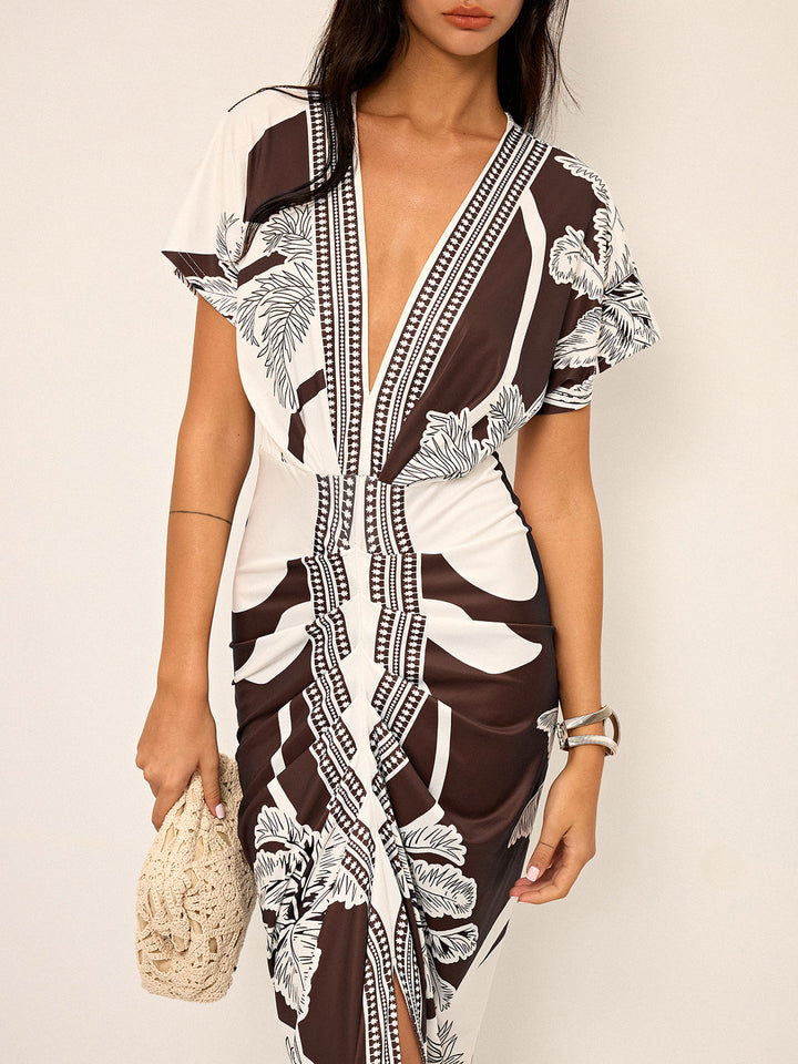 Vestido Midi con Escote en V Profundo