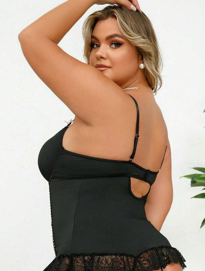 Bustier curvy de encaje con lazo y liguero