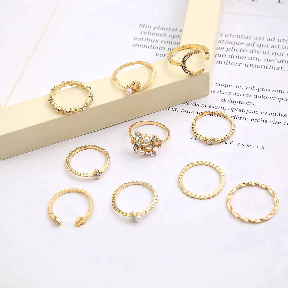 Paquete de 10 anillos bohemios chapados en plata y oro