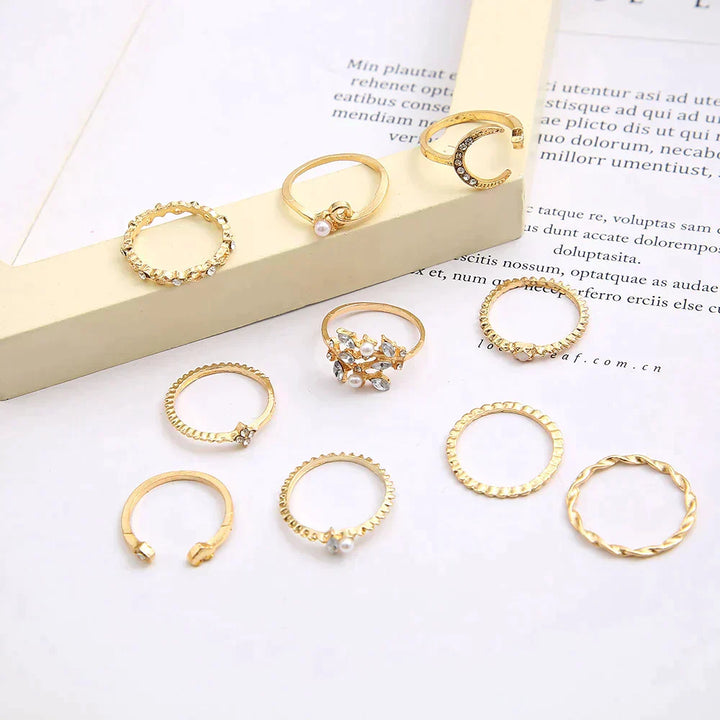Paquete de 10 anillos bohemios chapados en plata y oro