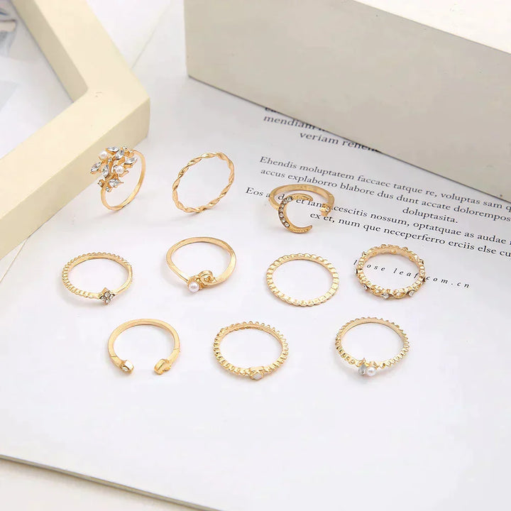 Paquete de 10 anillos bohemios chapados en plata y oro