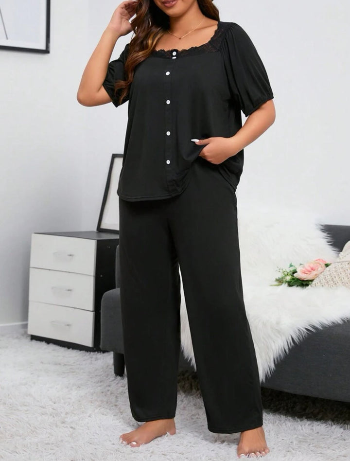 Pijama curvy de encaje con botones delanteros