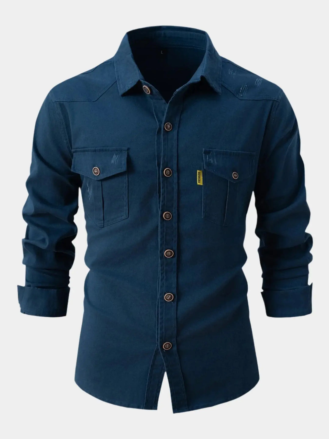 Denim Blend Shirt – Full Button Front & Roll Sleeve Fit