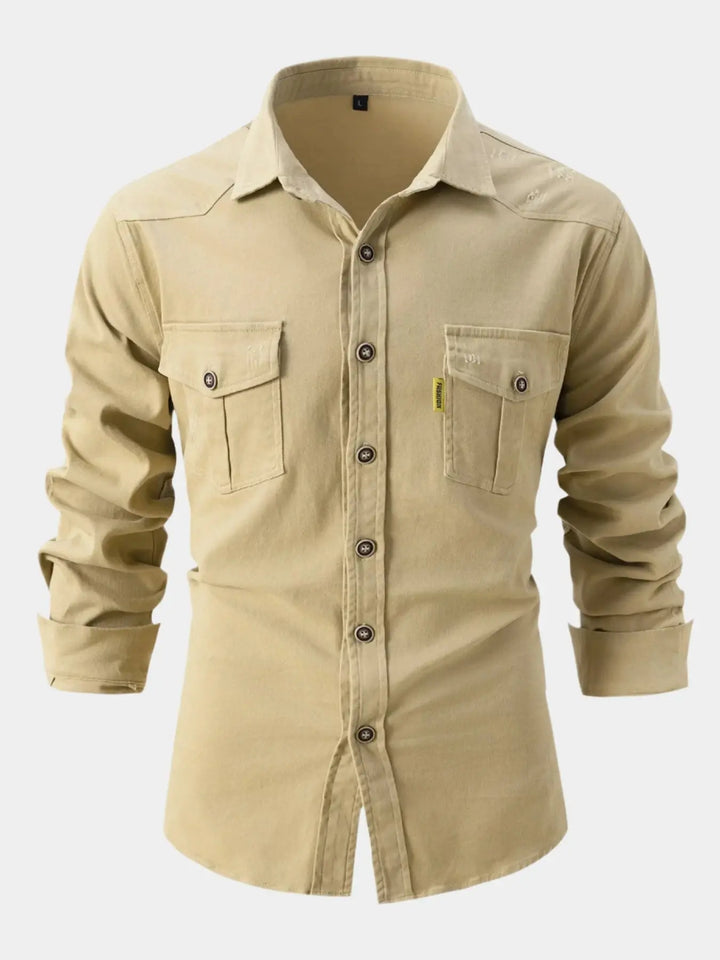 Denim Blend Shirt – Full Button Front & Roll Sleeve Fit