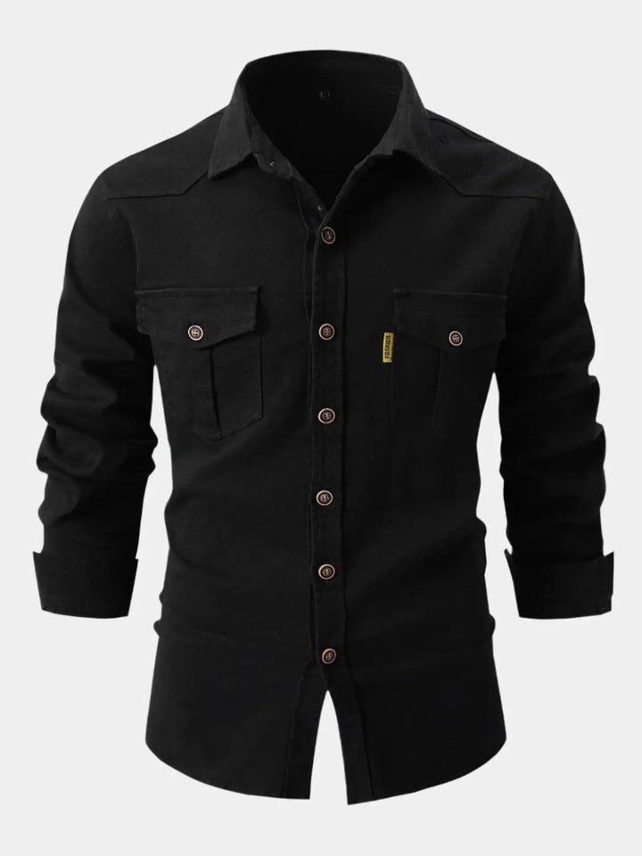 Denim Blend Shirt – Full Button Front & Roll Sleeve Fit