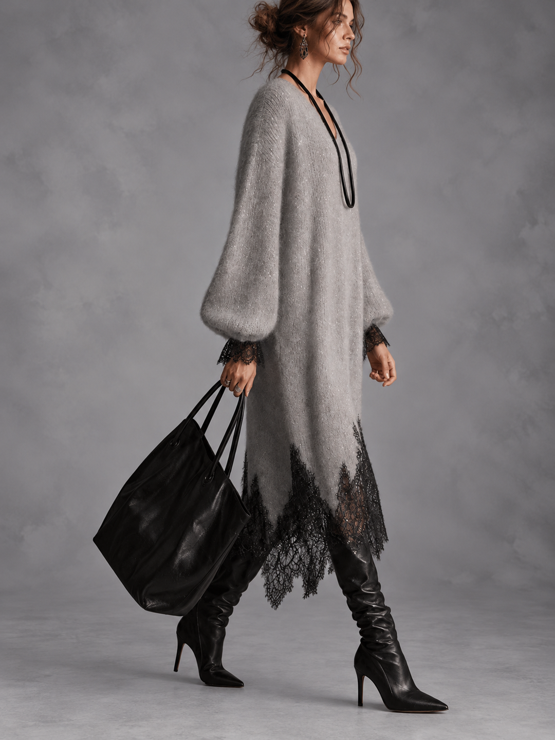 Mireille | Vestido Gris con Brillos