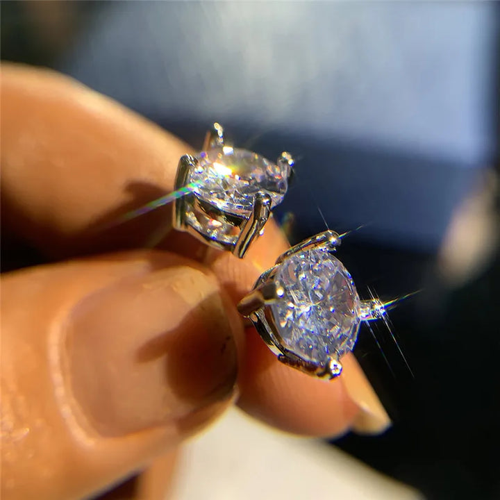 Luxe Vrouwelijke Kristal Groene Steen Charme Zilver Kleur Stud Oorbellen Leuke Ronde Zirkoon Bruiloft Sieraden Voor Vrouwen