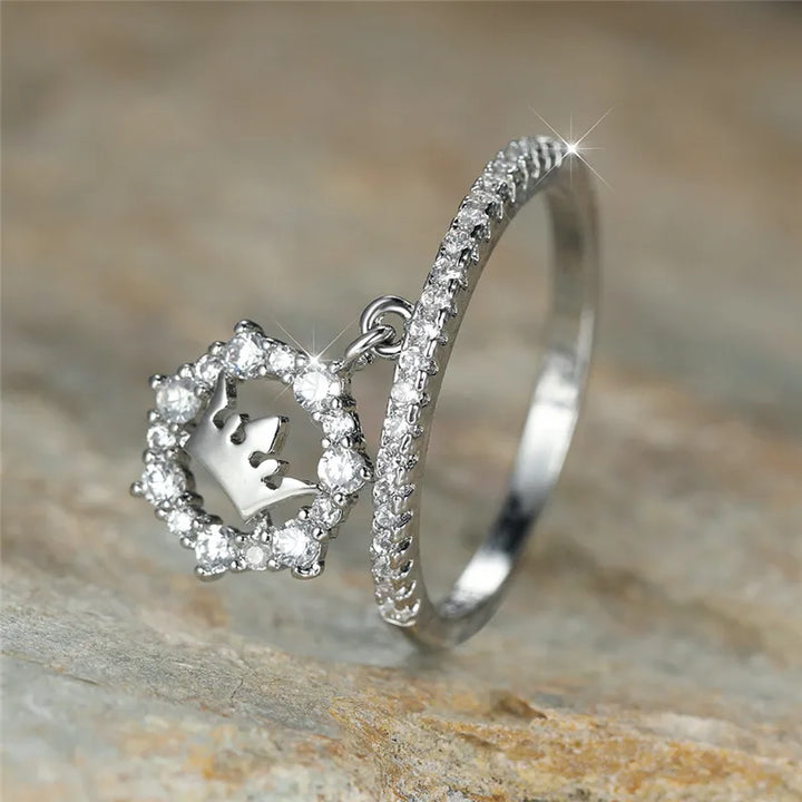 Luxe Vrouwelijke Kristallen Kroon Hanger Ring Trendy Goud Zilver Kleur Engagement Sieraden Zirkoon Steen Trouwringen Voor Vrouwen