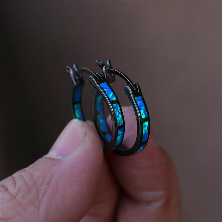 Opalia | Blue &amp; White Opal-Look Hoop Earrings