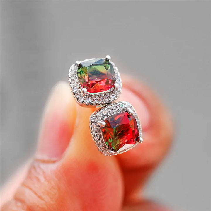 Elegante vrouwelijke vierkante blauwe steen oorbellen schattige zirkoon bruiloft oorbellen eenvoudige rose gouden kleur oorknopjes voor vrouwen