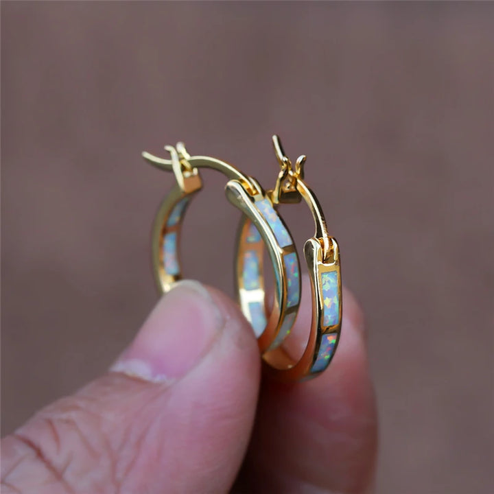 Opalia | Blue &amp; White Opal-Look Hoop Earrings