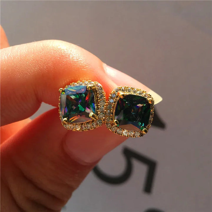 Noir Carré | Square Colorstone Stud Earrings