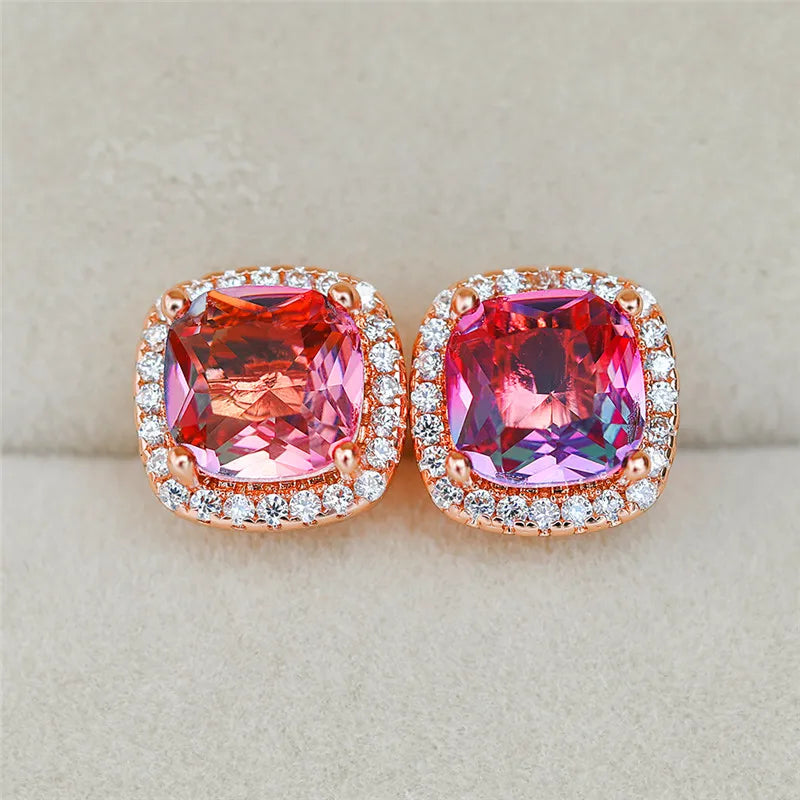 Elegante vrouwelijke vierkante blauwe steen oorbellen schattige zirkoon bruiloft oorbellen eenvoudige rose gouden kleur oorknopjes voor vrouwen