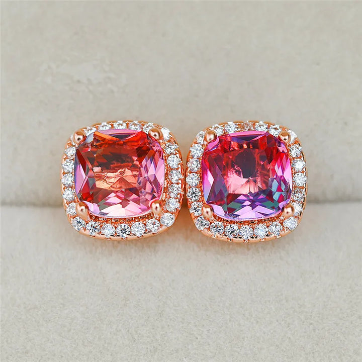 Elegante vrouwelijke vierkante blauwe steen oorbellen schattige zirkoon bruiloft oorbellen eenvoudige rose gouden kleur oorknopjes voor vrouwen