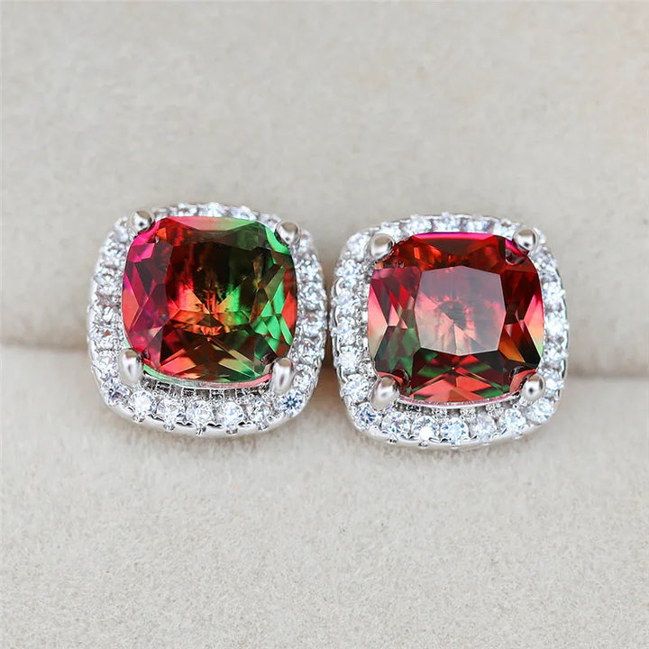 Elegante vrouwelijke vierkante blauwe steen oorbellen schattige zirkoon bruiloft oorbellen eenvoudige rose gouden kleur oorknopjes voor vrouwen