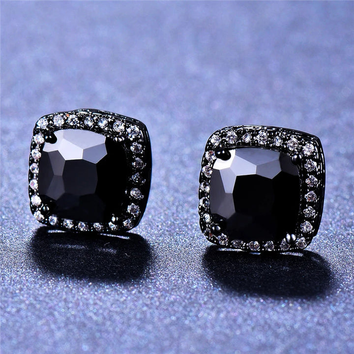 Noir Carré | Square Colorstone Stud Earrings