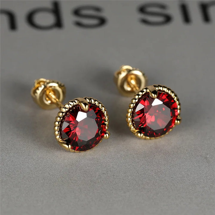 Leuke Vrouwelijke Geel Goud Kleur Veelkleurige Zirkoon Steen Stud Oorbellen Groen Blauw Rood Kristal Bruiloft Sieraden Voor Vrouwen
