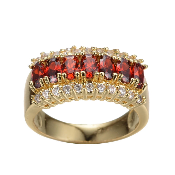 Luxe Vrouwelijke Rode Kristal Steen Ring Charm Grote Gouden Kleur Bruiloft Sieraden Voor Vrouwen Belofte Geometrische Zirkoon Verlovingsringen