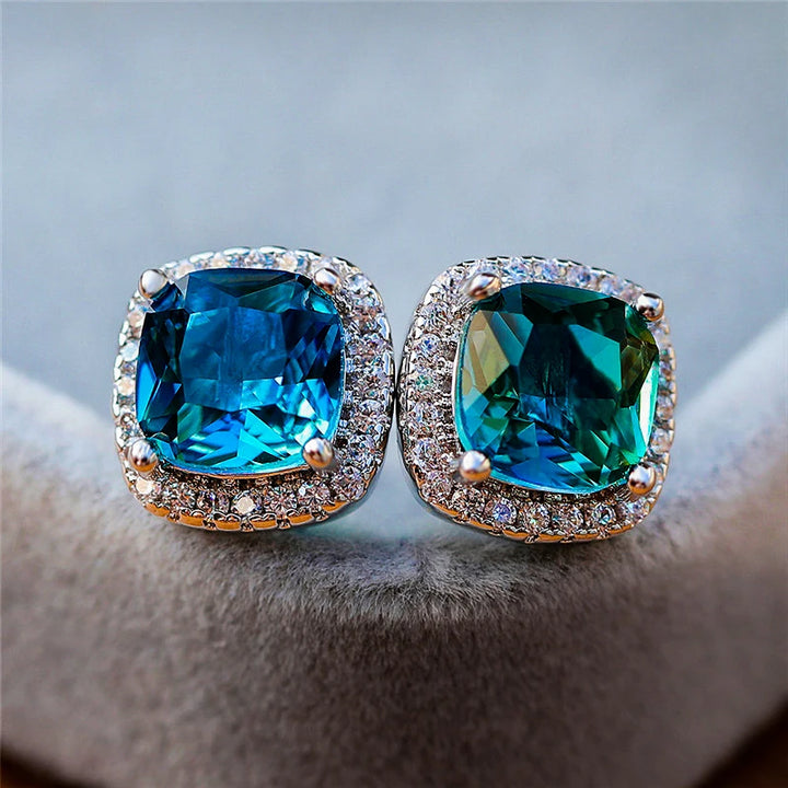 Elegante vrouwelijke vierkante blauwe steen oorbellen schattige zirkoon bruiloft oorbellen eenvoudige rose gouden kleur oorknopjes voor vrouwen
