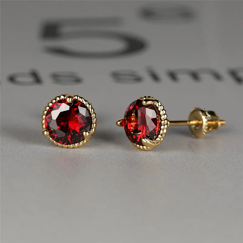 Leuke Vrouwelijke Geel Goud Kleur Veelkleurige Zirkoon Steen Stud Oorbellen Groen Blauw Rood Kristal Bruiloft Sieraden Voor Vrouwen