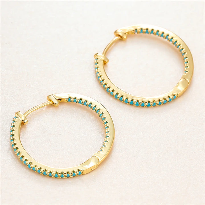 Schattige Vrouwelijke Blauwe Zirkoon Oorbel Klassieke Gouden Kleur Bruiloft Sieraden Trendy Bruid Kristal Ronde Oorbellen Voor Vrouwen