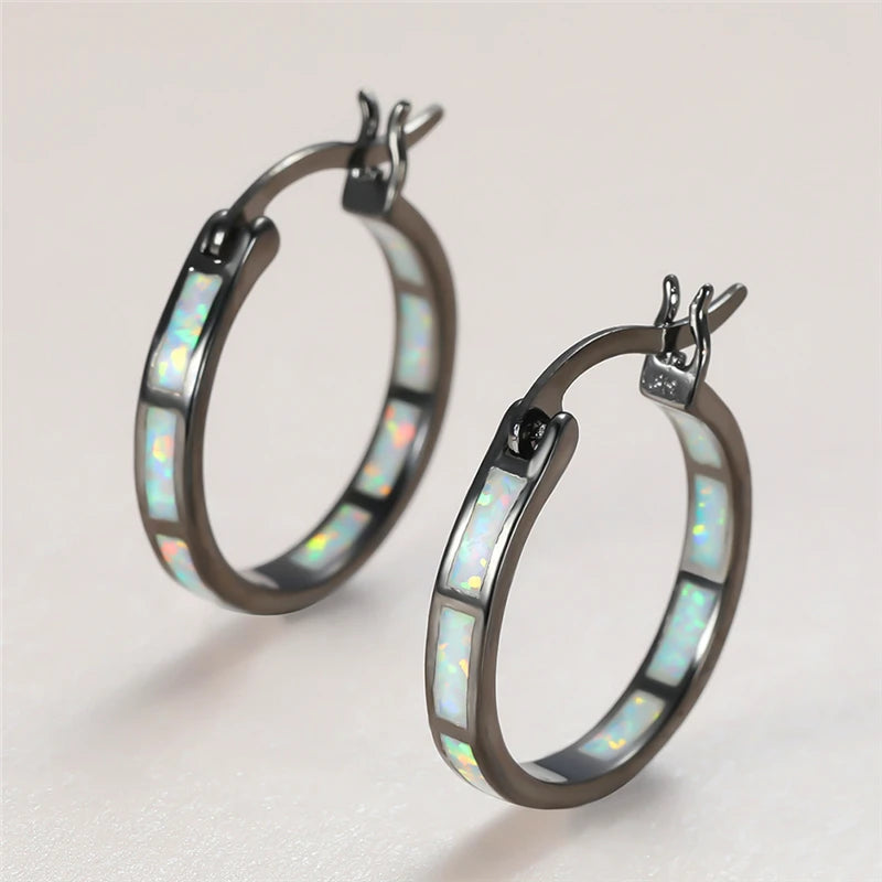 Opalia | Blue &amp; White Opal-Look Hoop Earrings