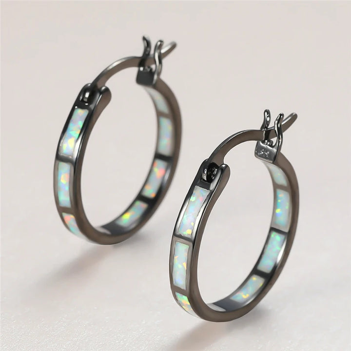 Opalia | Blue &amp; White Opal-Look Hoop Earrings