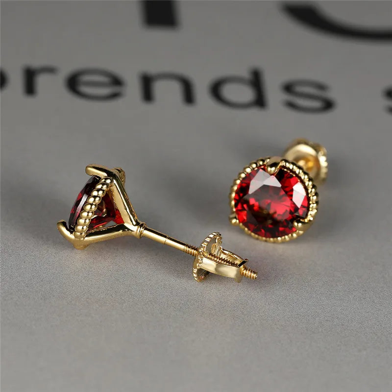 Leuke Vrouwelijke Geel Goud Kleur Veelkleurige Zirkoon Steen Stud Oorbellen Groen Blauw Rood Kristal Bruiloft Sieraden Voor Vrouwen