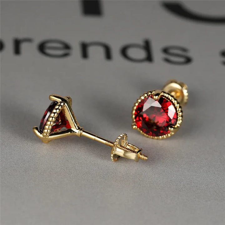 Leuke Vrouwelijke Geel Goud Kleur Veelkleurige Zirkoon Steen Stud Oorbellen Groen Blauw Rood Kristal Bruiloft Sieraden Voor Vrouwen