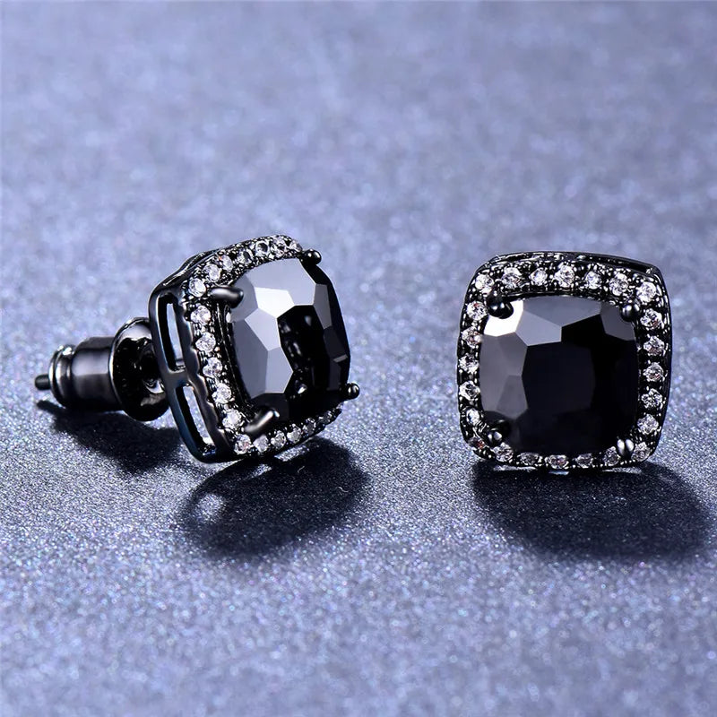 Noir Carré | Square Colorstone Stud Earrings