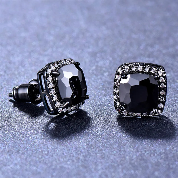 Noir Carré | Square Colorstone Stud Earrings