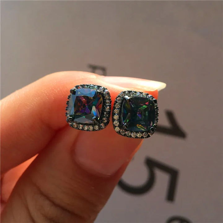Noir Carré | Square Colorstone Stud Earrings