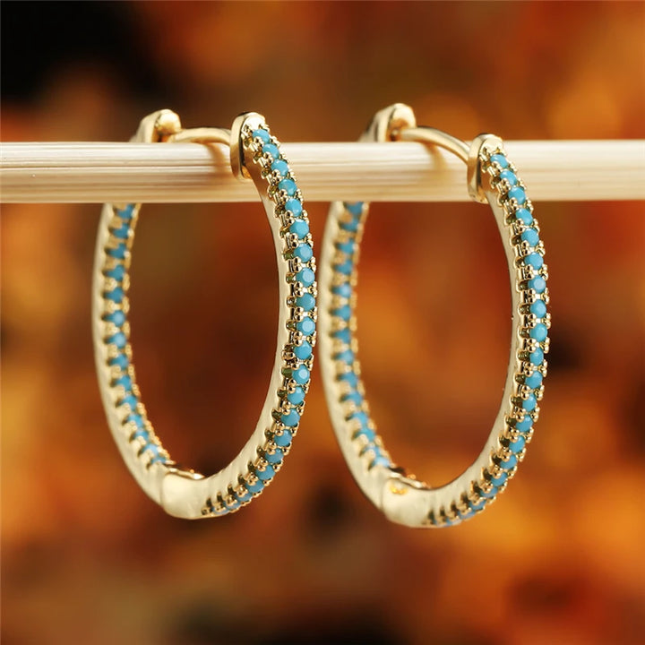 Schattige Vrouwelijke Blauwe Zirkoon Oorbel Klassieke Gouden Kleur Bruiloft Sieraden Trendy Bruid Kristal Ronde Oorbellen Voor Vrouwen