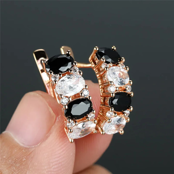 Noirelle Black &amp; White Oval Hoop Earrings