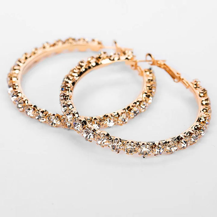 Luxe Vrouwelijke Grote Witte Ronde Hoepel Oorbellen Mode Gouden Kleur Bruiloft Oorbellen Dubbele Zirkoon Steen Oorbellen Voor Vrouwen