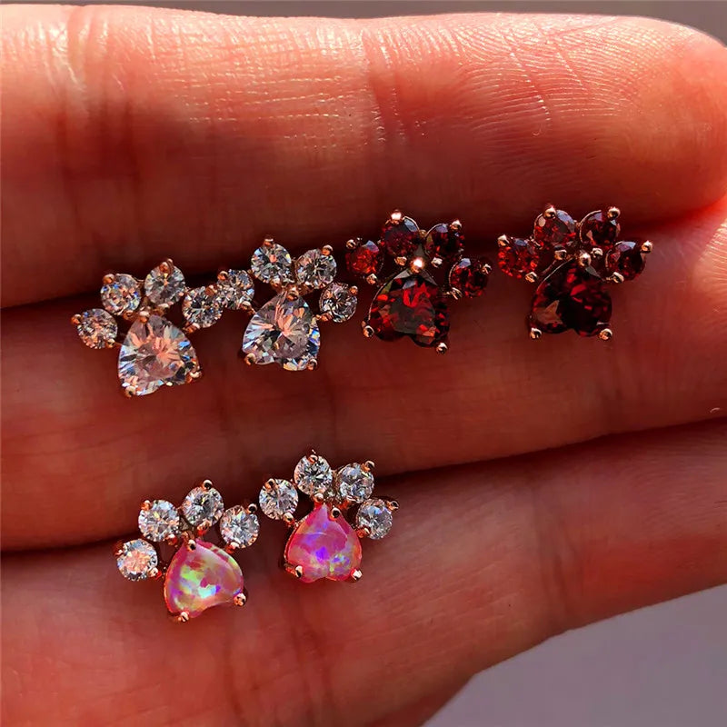 Leuke vrouwelijke witte zirkoonsteen Stud Earring Rose Gold bruiloft sieraden Boho kleine hond poot klauw oorbellen voor vrouwen