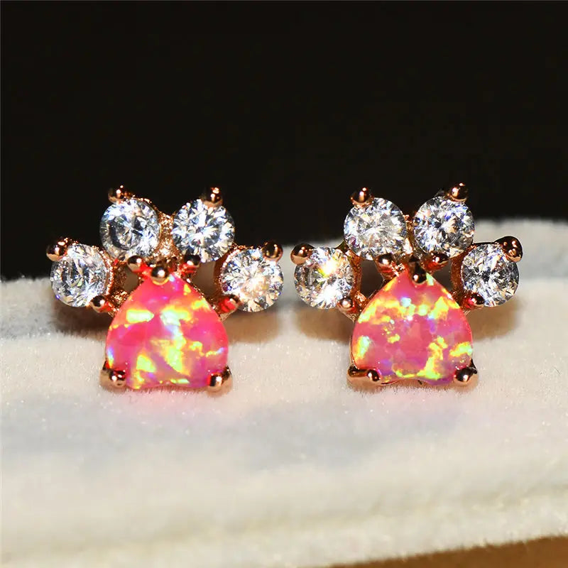Leuke vrouwelijke witte zirkoonsteen Stud Earring Rose Gold bruiloft sieraden Boho kleine hond poot klauw oorbellen voor vrouwen